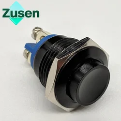Zusen 16mm Momentary Black Metal Push Button Waterproof Switch Without Led