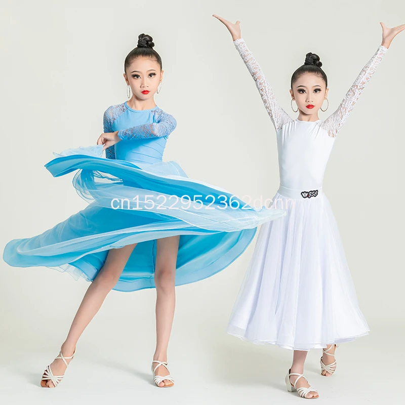 여아용 신형 모던댄스 어린이 왈츠 연습복 플로잉 슬리브 전문 공연복 볼룸댄스용