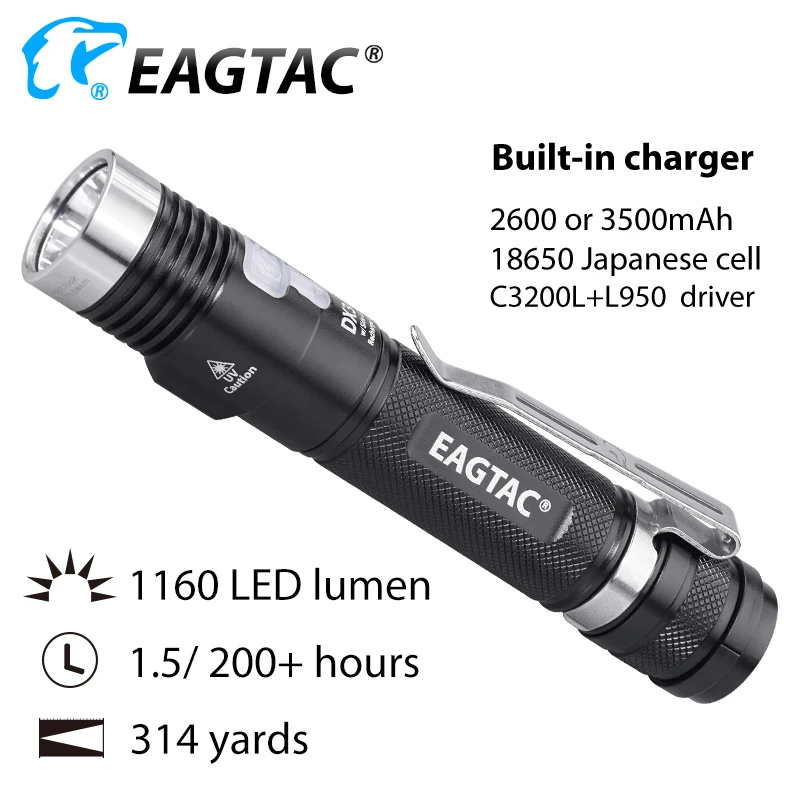 EAGTAC DX30LC2-SR اللون XPL HI مع الجانب LED 365NM 395NM UV الأحمر LED 850NM IR الأخضر LED مع الجانب XPL HI مصباح يدوي قابل لإعادة الشحن
