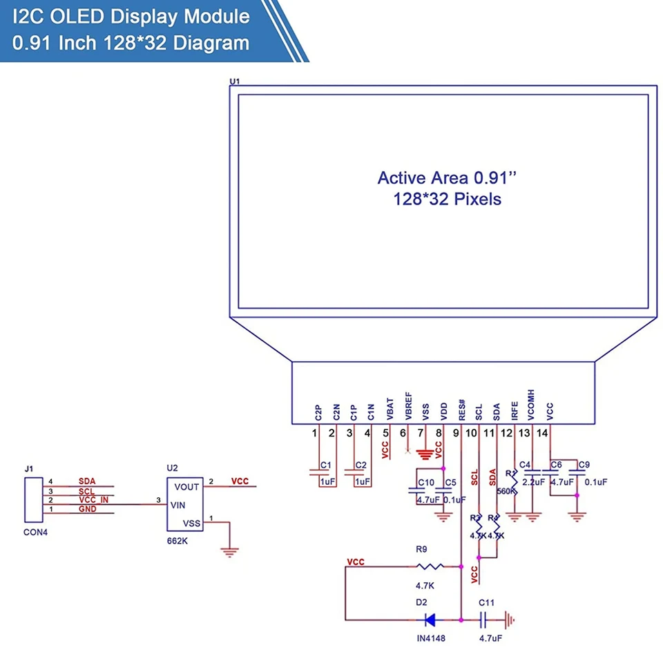 3 Stück 0,91 Zoll OLED Display Modul – 128x32, I2C, Weiß, 3,3 V – Für Arduino & Mikrocontroller