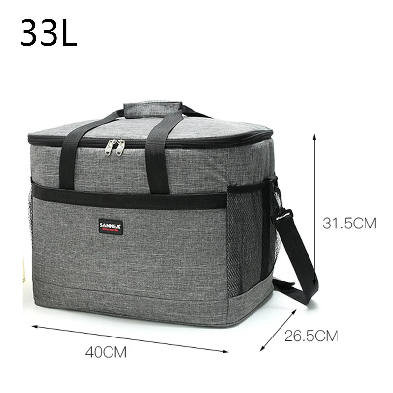 Saco térmico de comida para crianças, lancheira isolada, refrigerador, piquenique casual, mulheres e homens, 33L