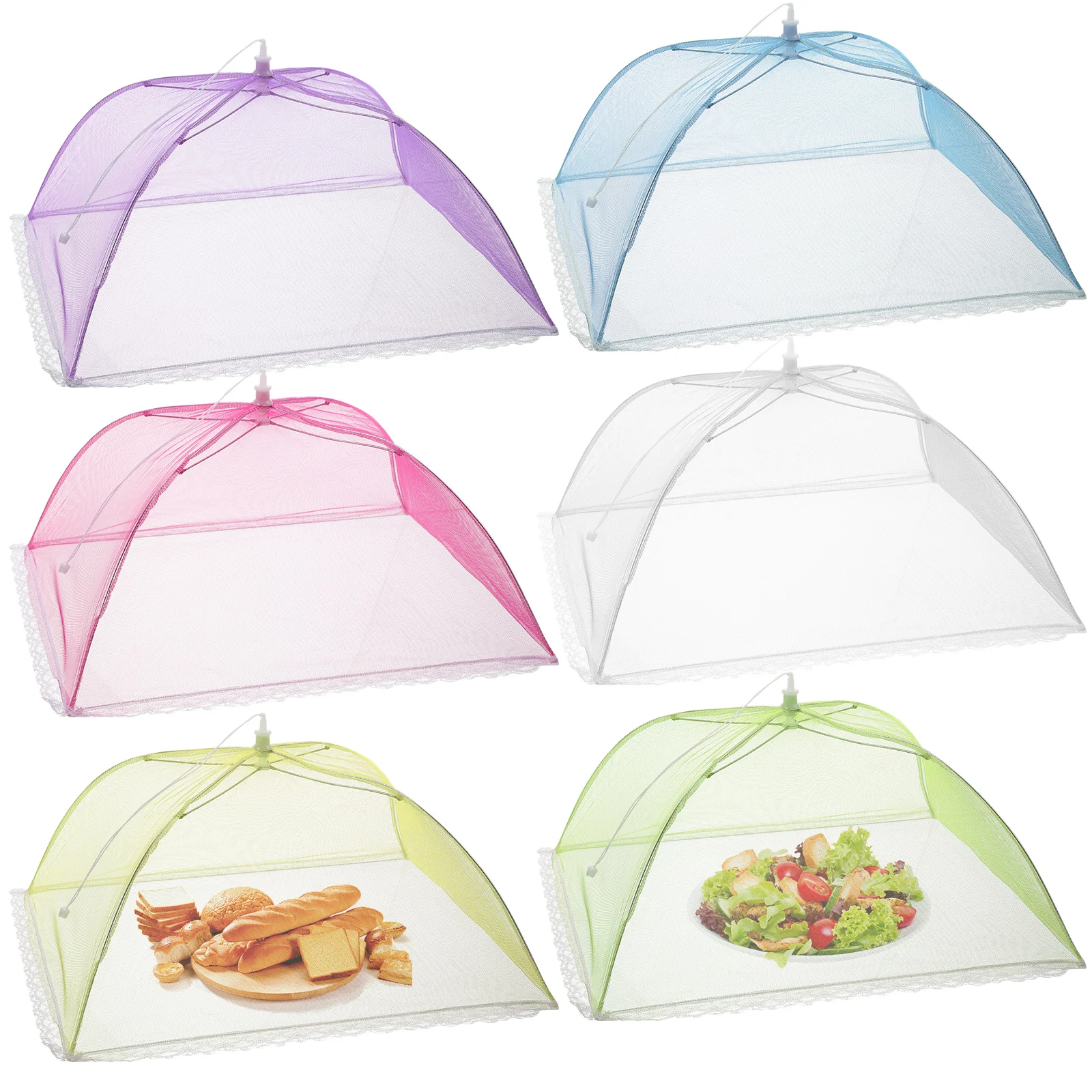 

6pcs 17 Inch Food Tent Dust-proof Insect-proof Outdoor Picnic Cover Mesh Screens Reusable Washable Foldable Net Dome
