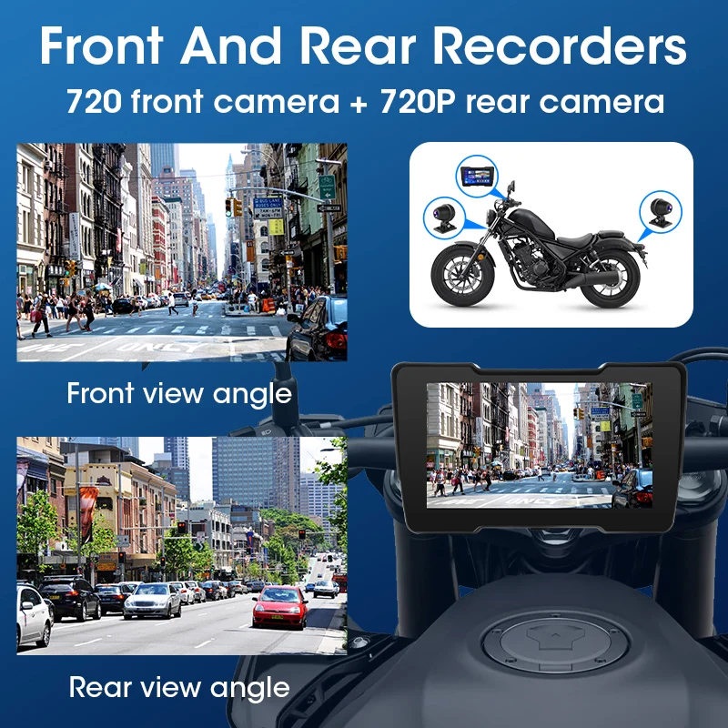 نظام تحديد المواقع المحمول 7 بوصة للدراجات النارية DVR Carplay يدعم Youtube Netflix Tiktok GooglePlay اللاسلكي Android Auto BT GPS Navigation