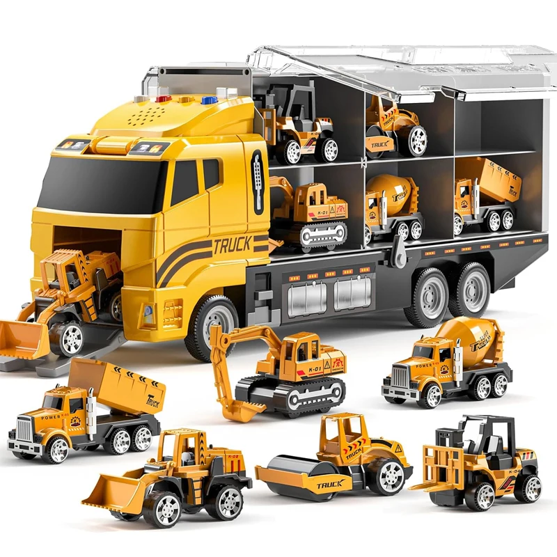 Large Truck Toy Model with 6 PCS Alloy Engineering Vehicle Children's Simulation Music and Light Car Toy Christmas Gift