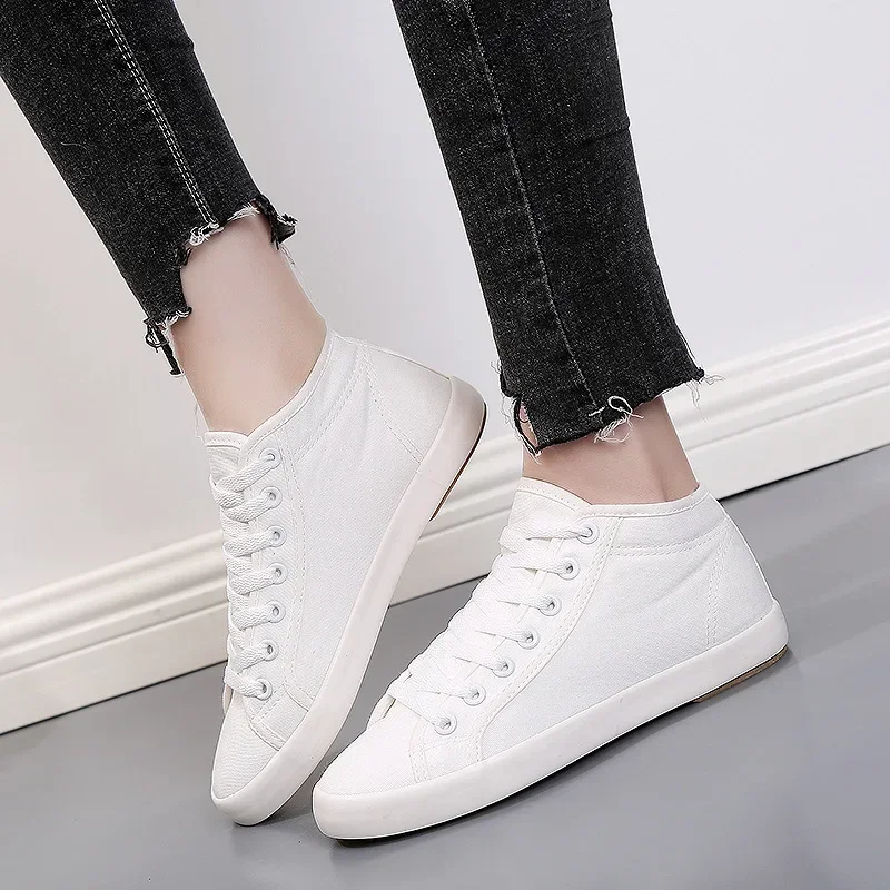 2024 Mid-top Canvas Shoes Pure White Hand-painted Sneaker Free To Create Personalized Student Flat Shoes Breathable Womens Shoes