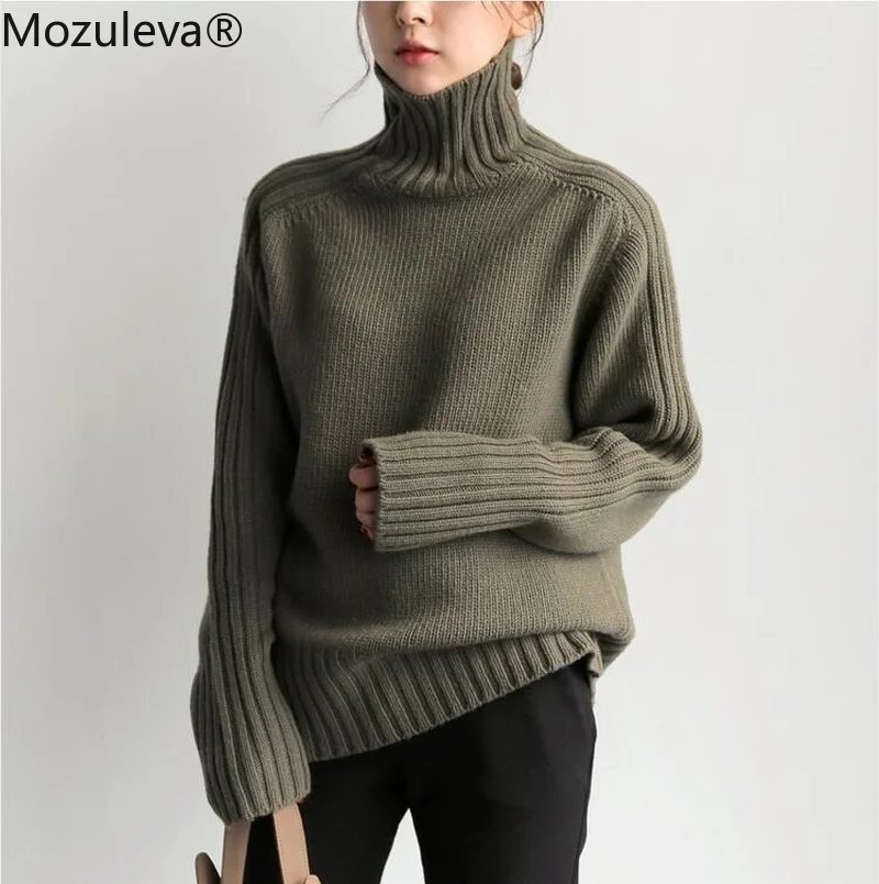 Mozuleva 2022 Autumn Winter Loose Turtleneck Pullover Basic Warm Sweater for Women Korean Soft Kniited Solid Sweater Tops