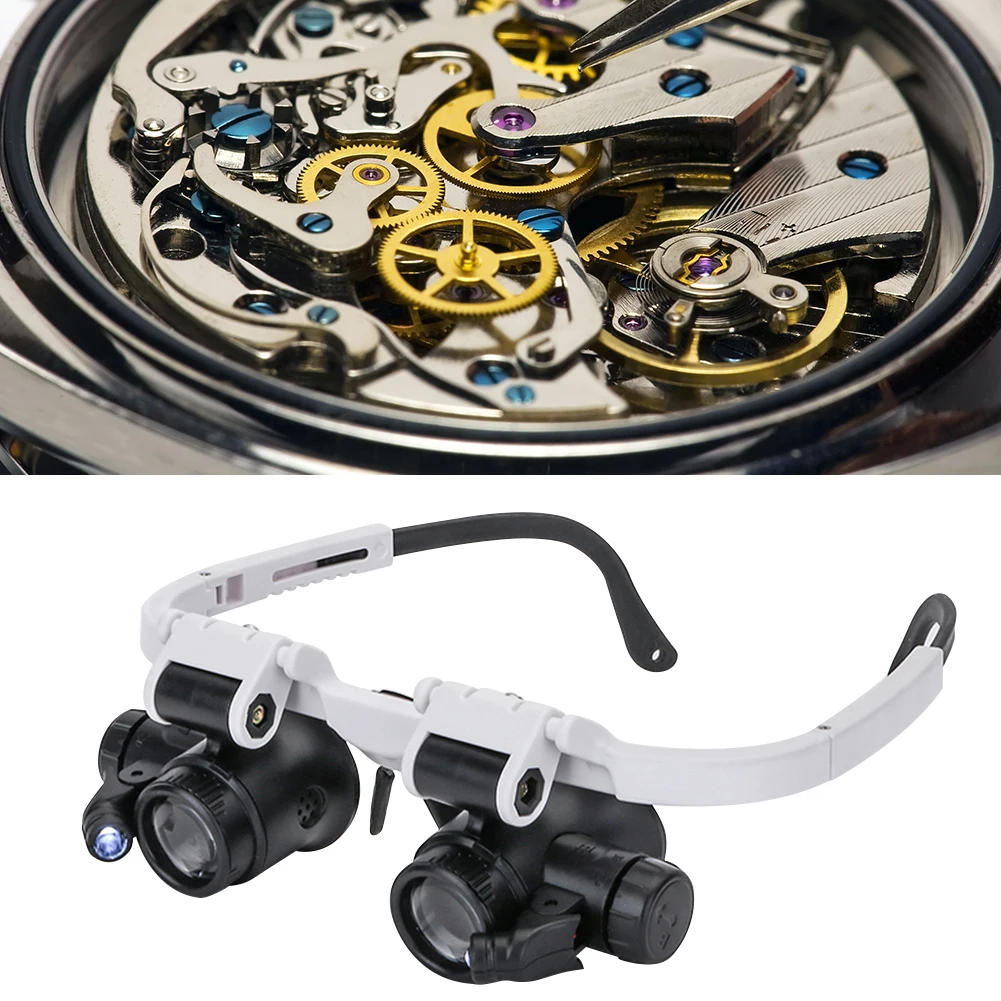 2XLED Watch Jeweler Repair Magnifier Head-Mounted Headband Adjustable Magnifying Head Eye Glasses Loupe Lens 8X 15X 23X