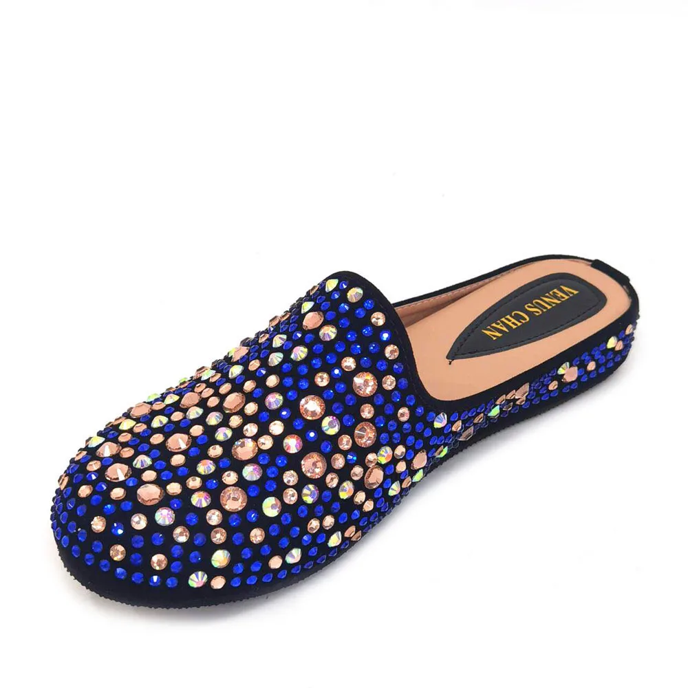 2024 Italian Wedding Half Slippers Shoes Shoes African Party Flats Italian Style Iadies Nigerian Bohemian Rhinestone Encrusted