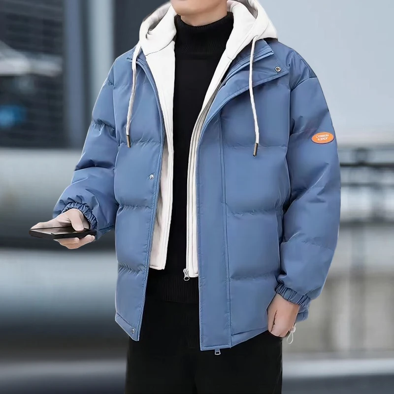 

Thiened Winter Cotton Jaet down Hooded Padded Coat Warm Youth Faion Stand Fit Long Sve Zipper Closure Color