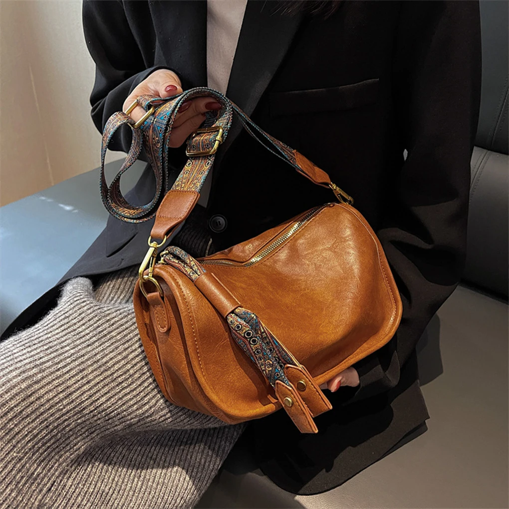 Luxury Vintage  Wide Strap Crossbody Bag for Women Purse Fashion  Shoulder Bag PU Leather Pillow Bag for Women Handbag