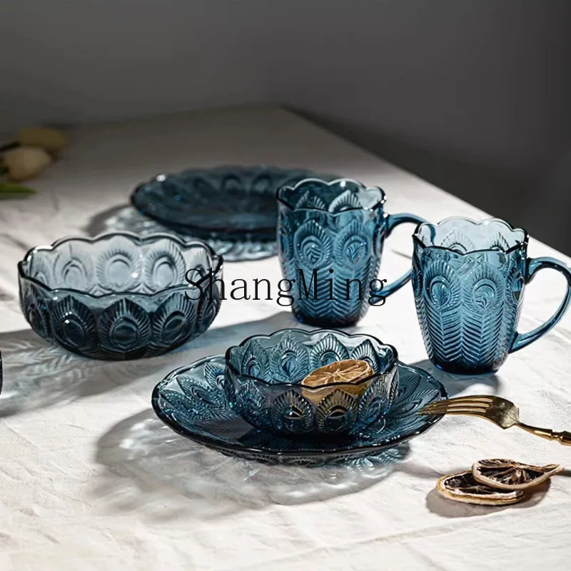 

CL blue crystal glass bowl personalized plate salad bowl snack plate household rice bowl water cup dried fruit plate