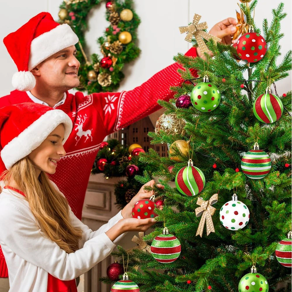 12 Christmas Ball Decorations 6.16 cm Shiny Hanging Christmas Balls for Tree Decoration Red Green Plastic Christmas Decorations view 6