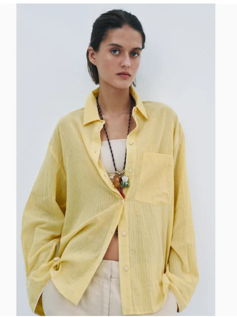 Frühling 2025, Neuankömmling, lässig, gestreift, lang, Sve-Baumwolle, Irt, lockere Passform, Anti-UV-Kragen, reine Baumwolle, Pendelkleidung