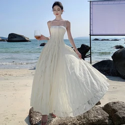 Elegant Spring Summer Birthday Party Ball Gown Long Dress Women Spaghetti Strap Diamonds Slim Back Lace Up Evening Clothes Robe