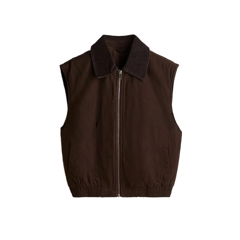 Jesienna Nowa Elegancka Kamizelka Bez Rękawów z Kołnierzykiem, Modna, Uniwersalna, z Kołnierzykiem z Sztruksu, Model 309092, Damska, Do Pracy, Poliestrowa F...