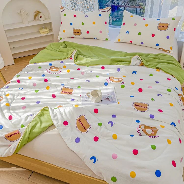 Cartoon Bears Flowers Comforter Machine Washable Air-conditioning Quilt Summer Thin Bed Quilts Nordic Bed Duvets for Kids Teens