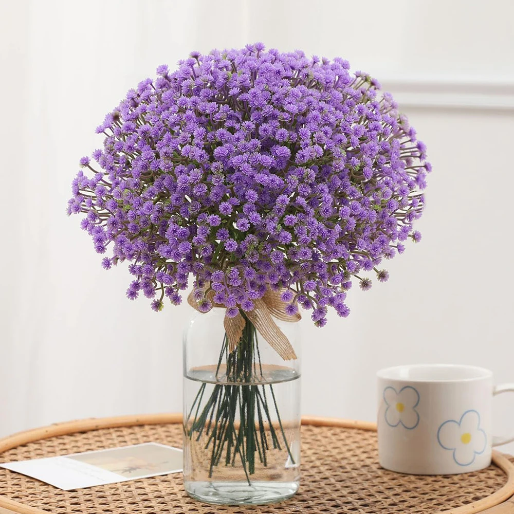 15 قطعة زهور التنفس الاصطناعية للأطفال الأرجواني جيبسوفيلا البلاستيك ورد صناعي لحفل الزفاف لتقوم بها بنفسك الأزهار ديكور حديقة المنزل #2