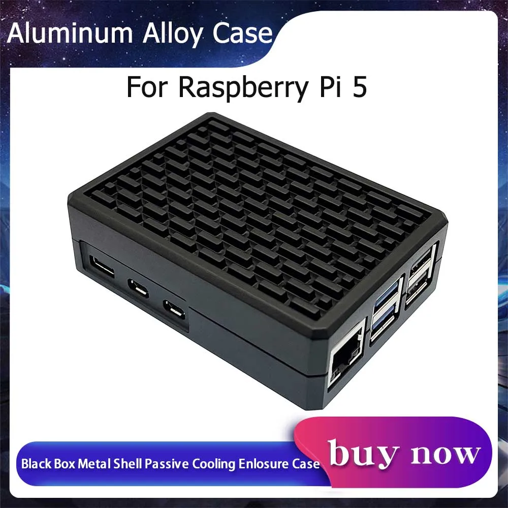 Aluminum Alloy Case for Raspberry Pi 5 Black Box Metal Shell Passive Cooling Enlosure Case for Raspberry Pi 5 RPI 5