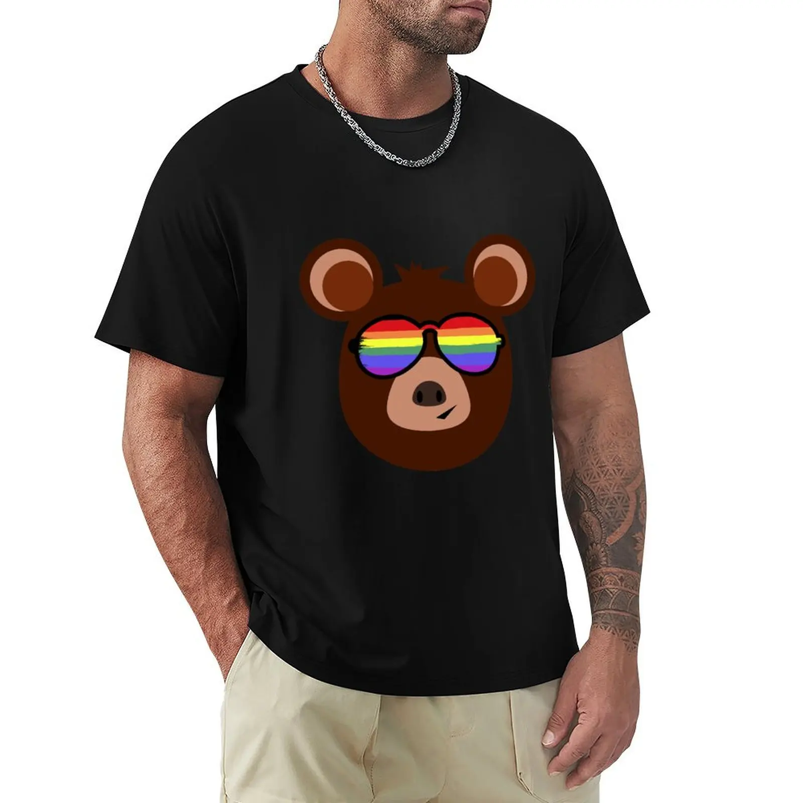 

Gay Bear Wearing Bear Pride LGBT Rainbow Flag Sunglasses T-Shirt hippie clothes gifts for boyfriend black t shirts for men