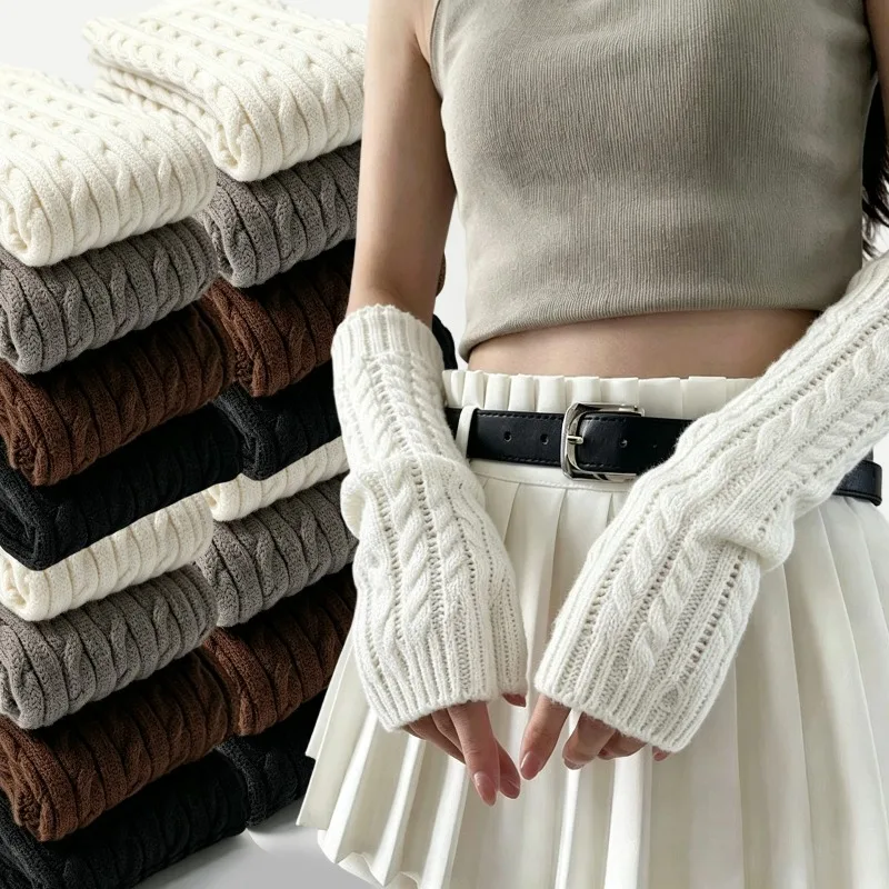 Harajuku Twist Fingerless Gloves Women Autumn Winter Arm Wrist Sleeve Hand Warmer Half Black Over Elbow Punk Gothic Gloves