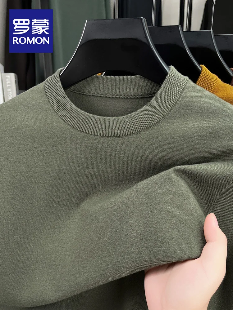 

Мужской вязаный свитер с круглым вырезом и длинными рукавами, теплый базовый слой, модный универсальный цвет, осенняя новинка