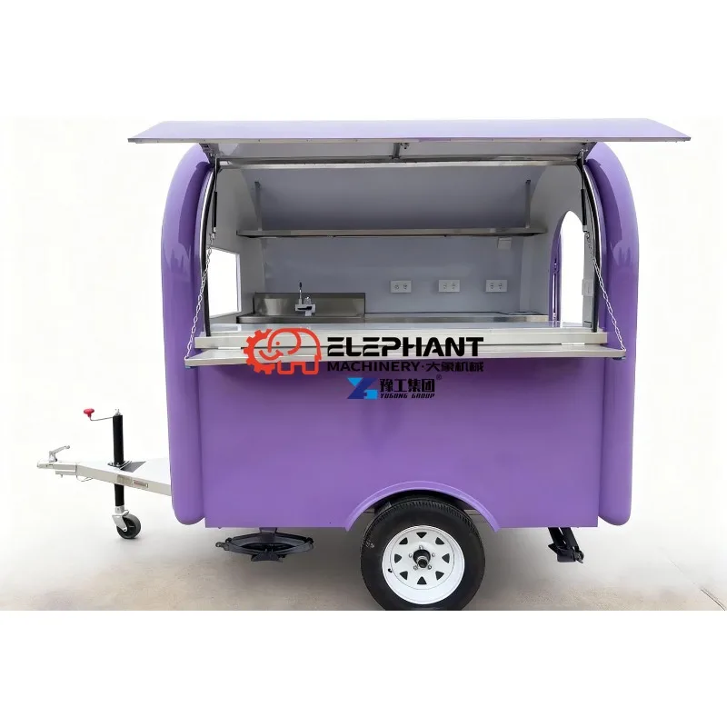 Towable Mobile Food Trailer, Multifunctional Catering Cart with Ample Storage for BBQ, Snacks & Beverage Sales
