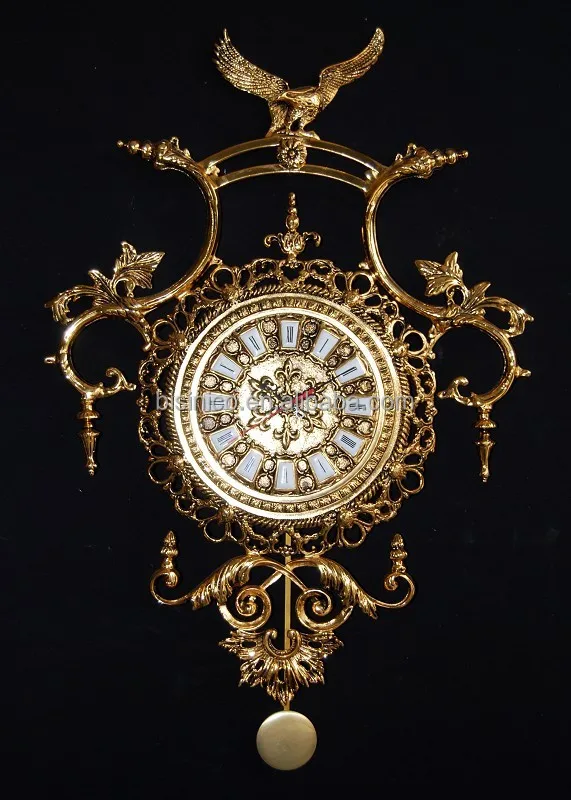 

Antique Carved Ornate Gold Gilt Rococo Style Wall Pendulum Clock