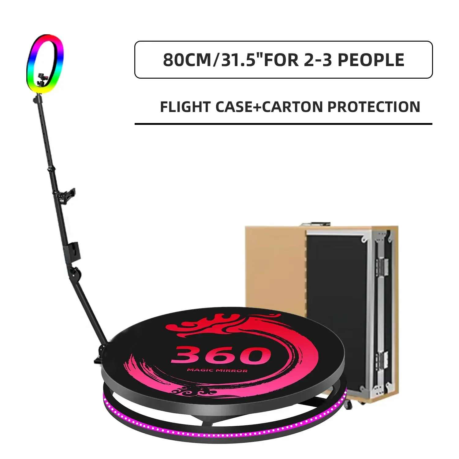 100cm Grote Draagbare Foto- en Videokiosk met 360-graden Draaibaar Platform en Camera - Automatische Fotohokje voor Bruiloften en Feesten