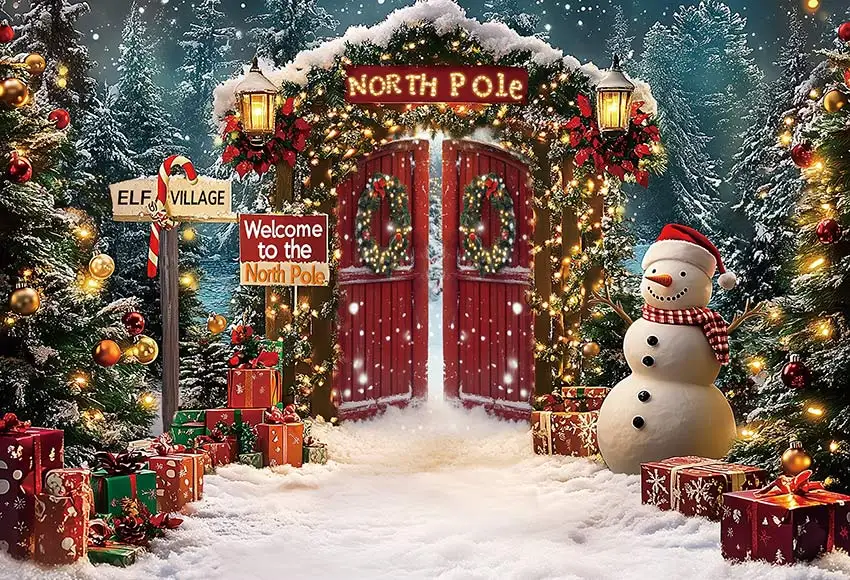 Mehofond-telón de fondo mágico de Nochebuena para niños, bosque, poste Norte, fiesta, escenas de ventana, decoración, muñecos de nieve, estudio de fondo