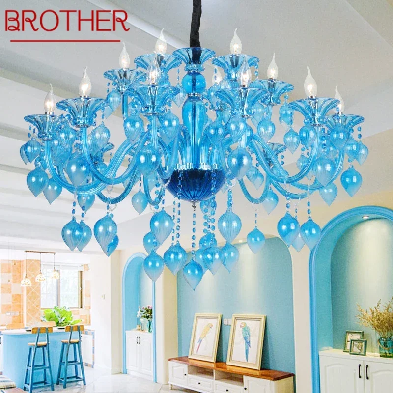 BROTHER European Crystal Pendent Lamp Blue Candle Lamp Luxury Art Living Room Restaurant BedroomVilla Hotel KTV Chandelier