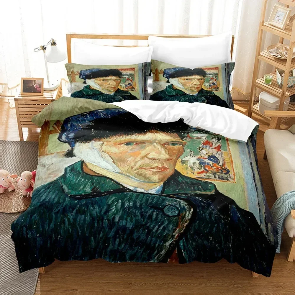 Van Gogh Self Portrait Duvet Cover Set Queen Size,Oil Painting Famous Modern Classic Art Soft Polyester Bedding Set Pillowcases
