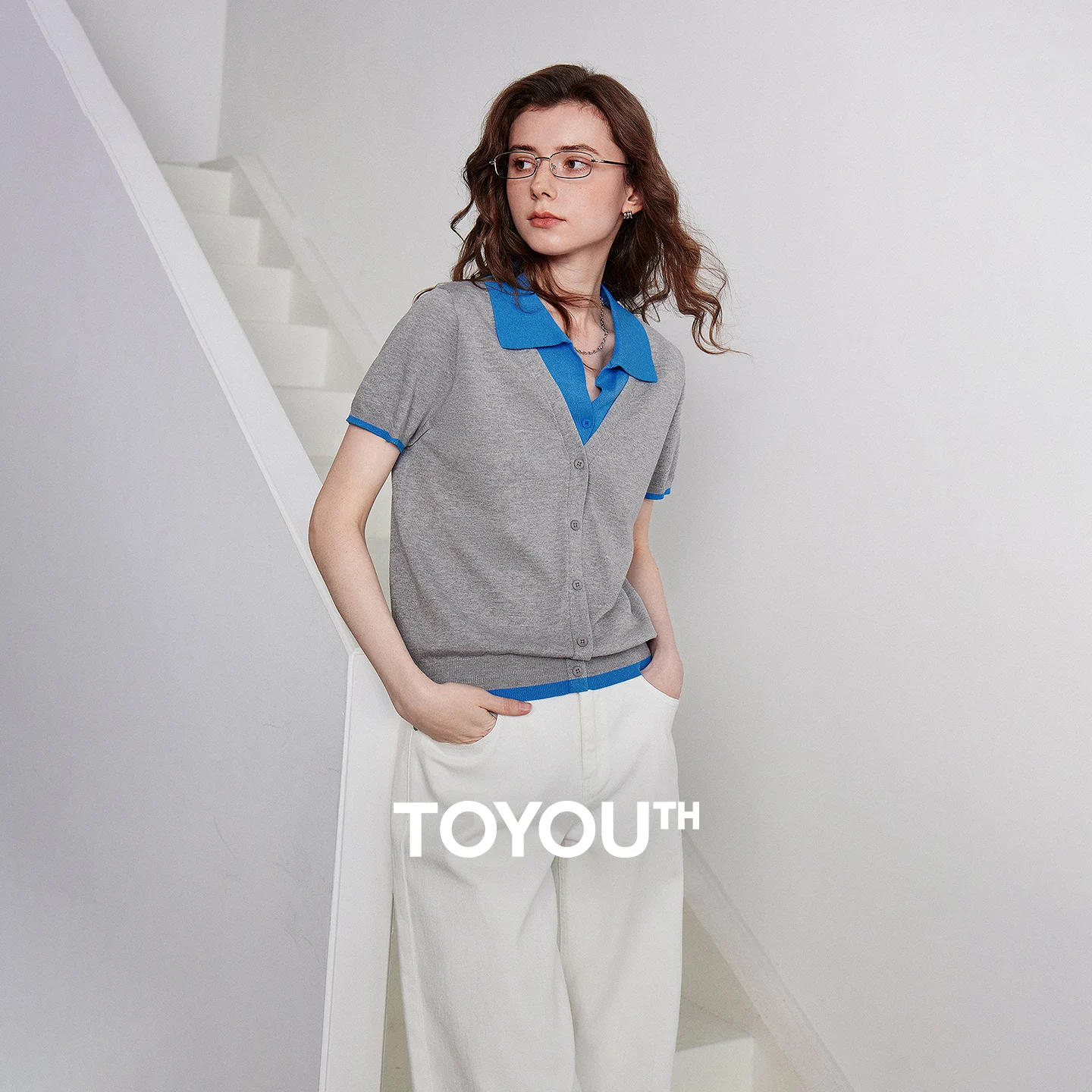 

TOYOUTH Women Short Sleeve Knitwear 2026 Summer New Color Block Two-Piece Intellectual High Intellectual Pullover Tops