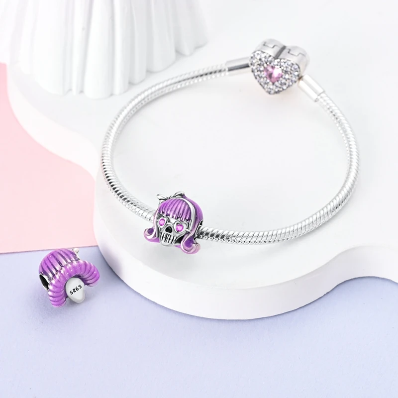 925 Sterling Silber Halloween Charms Perlen Skelett Kürbis Kutsche Hexe Herz Anhänger Passend für Armband Frauen DIY Schmuck Geschenke – Detail 25