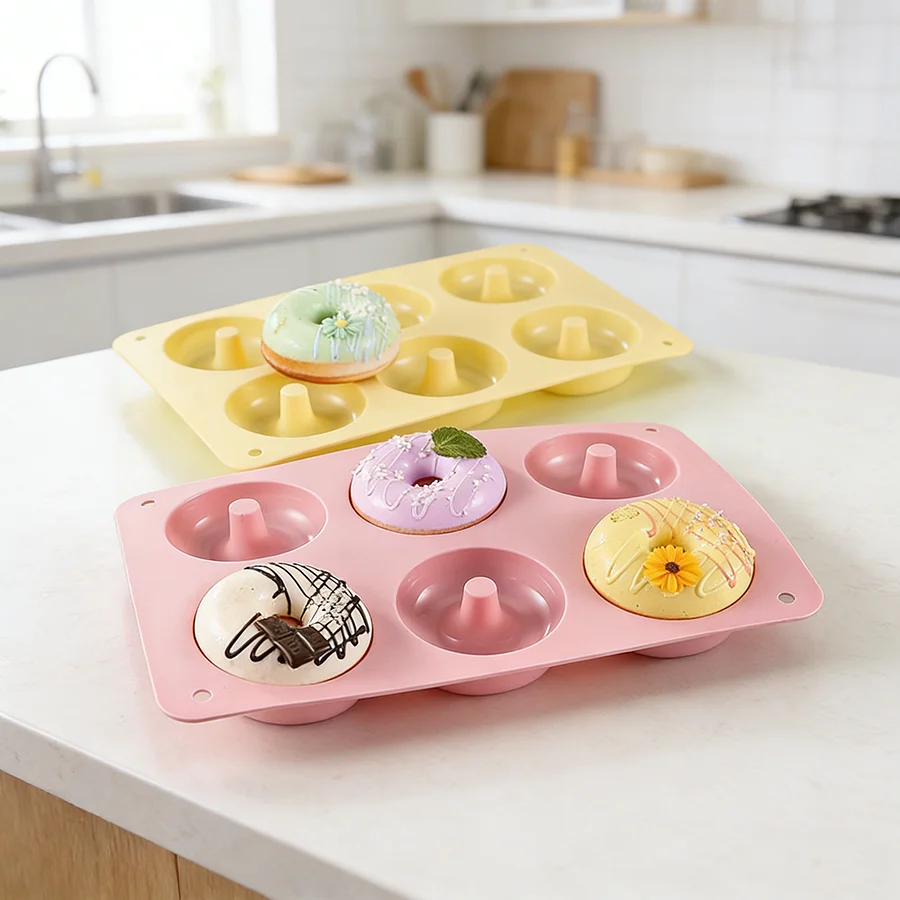 6 even silicone doughnut mold cake dessert macaroon color round mold cookie kitchen baking tools.