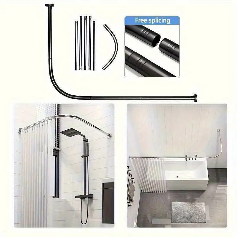 

1 Set Adjustable L-Shaped Shower Curtain Rod, 90 Degree Stainless Steel, Suitable For Bathroom, Bathtub, And Dressing Room,