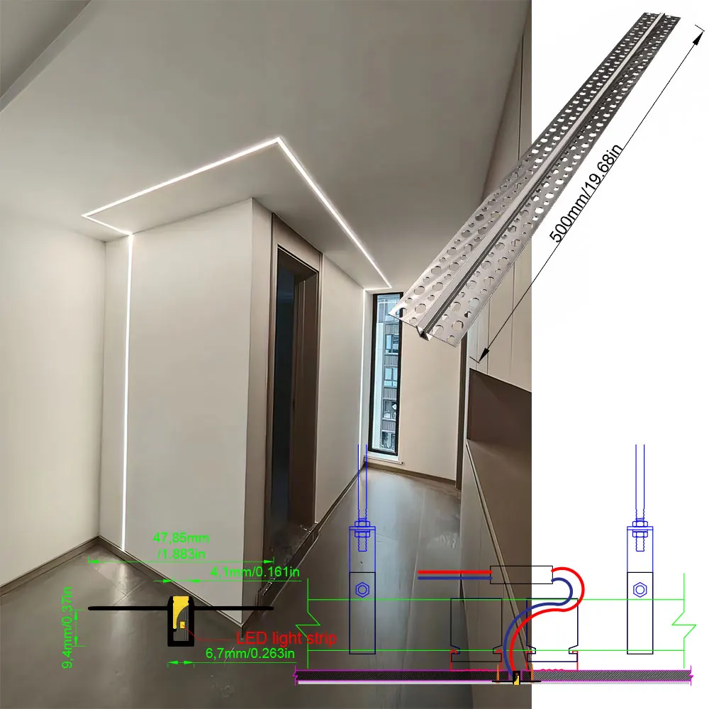 48x13mm 1 szt. 0,5m aluminiowa taśma LED profil światła do sufitu i ściany stwórz własny styl za pomocą wbudowanej instalacji