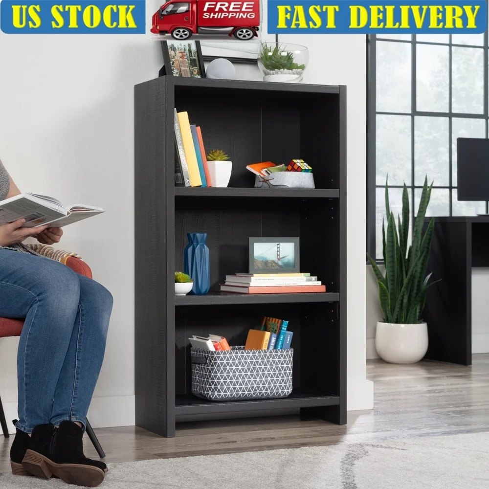

3 Shelf Bookcase Adjustable Shelves Black Wood Finish Versatile Storage Display Organizer Living Room Office Bedroom