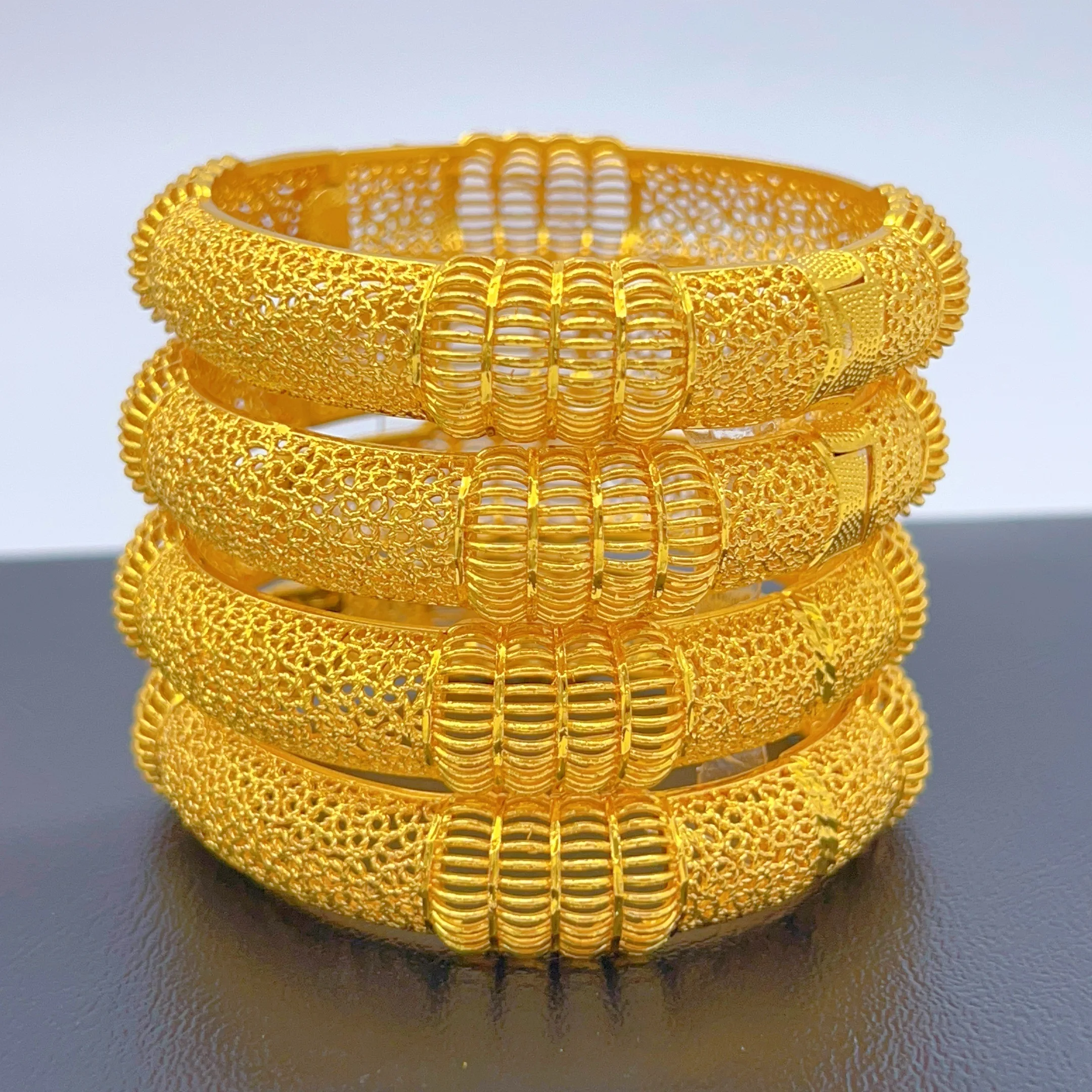 Luxury Arabic Bridal 24k Gold Color Bangles For Women Dubai Charm Bracelet Wedding Eritrean African Jewelry Gift Party Wholesale