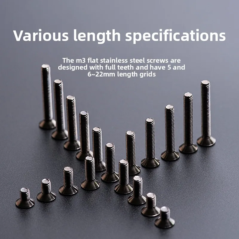 20pcs M3 6MM 8MM PC Case Beautification Screws 316 Stainless Steel High-strength Flat Head Extended Screw Full Tooth Bolt M3*6 view 4