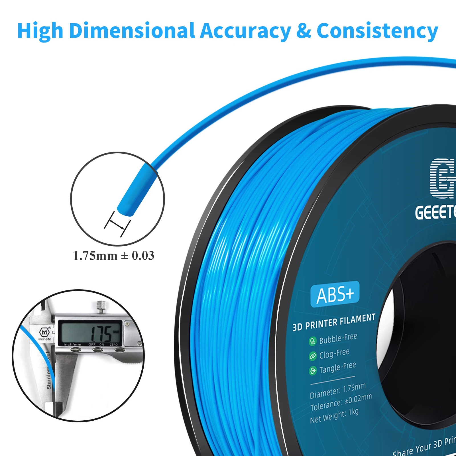 Filament Geeetech ABS+ 3D 1.75mm 1KG, plastik do drukarek 3D, bez plątania, nietoksyczny, pakowany próżniowo. — zdjęcie produktu 3