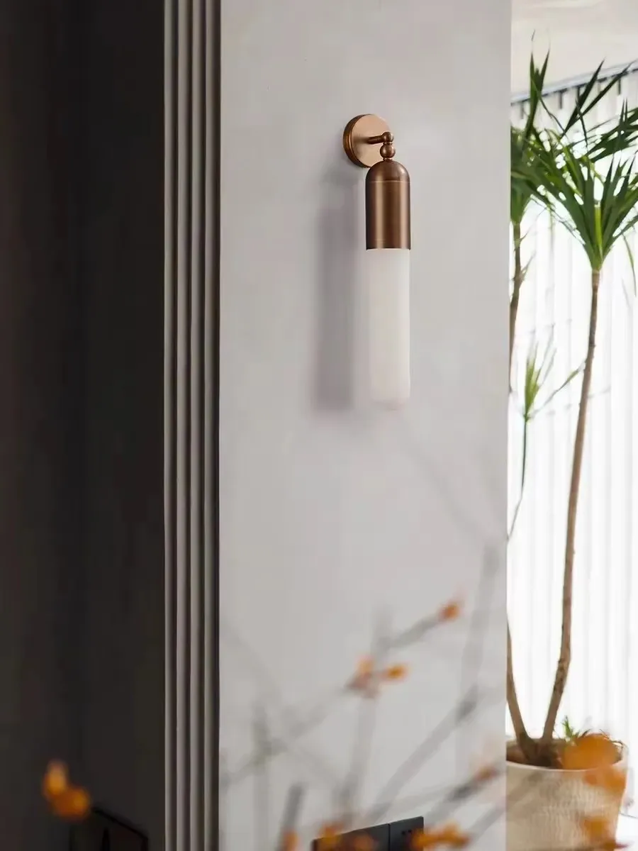 Modern American Retro Real Marble Texture Wall Lamp All Copper LED Lighting for Hallway Bathroom Home Decor