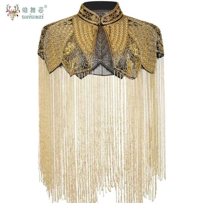 

Indian Delicate Beaded Shawl Women Long Tassel Cheongsam Cloud Shoulder Handmade Beaded Fashion Show Gown Ancient Style Shawl