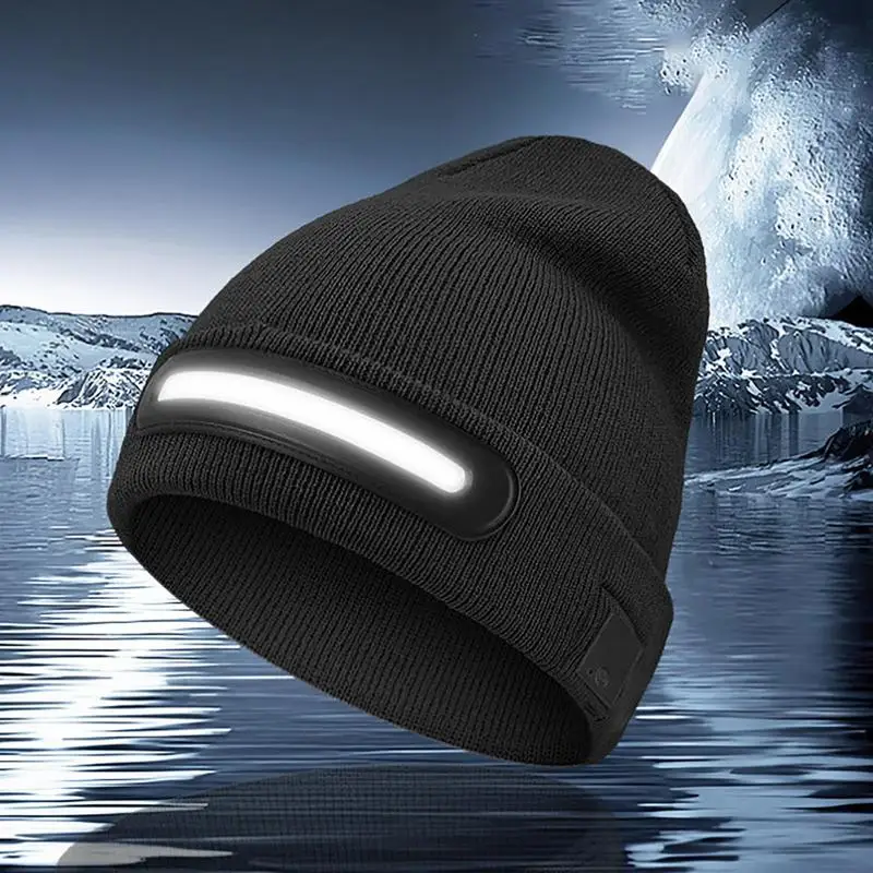 Outdoor Warm Hat With LED Light Winter Beanies Hat Winter Hat USB Rechargeable Super Bright Warm Knitted Hat Man Woman