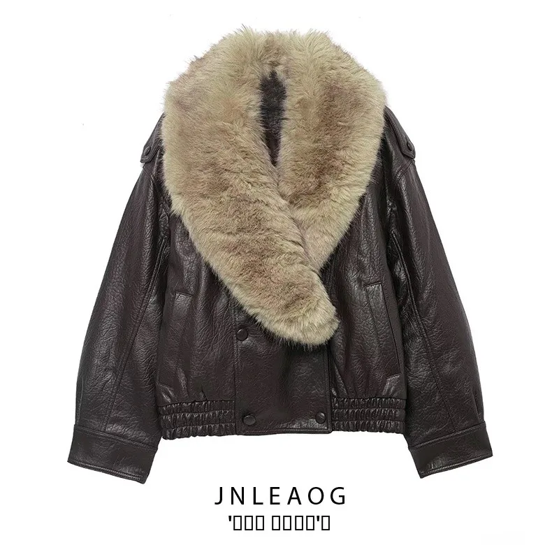 

Модный женский кожаный тюре с ветровым дизайном и меховым воротником, универсальная осенняя новинка, женская верхняя одежда