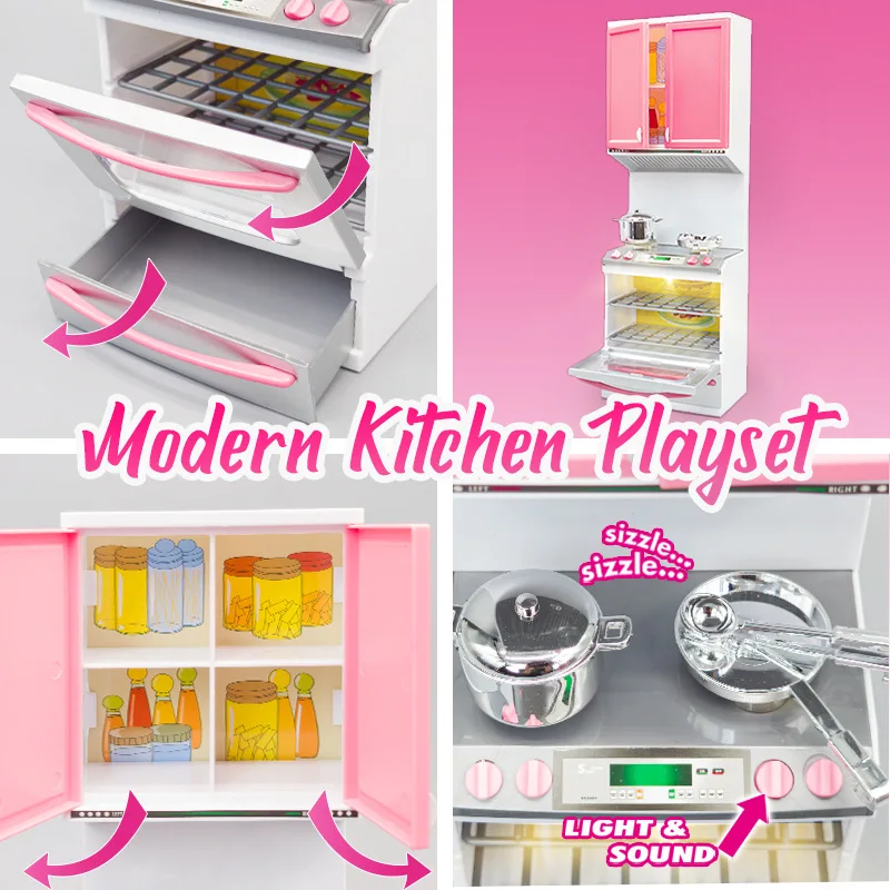 

Kids Simulation Kitchen Toy Set with Electric Fridge &Cookware - Montessori Sensory Development Pretend Play for Preschool Girls
