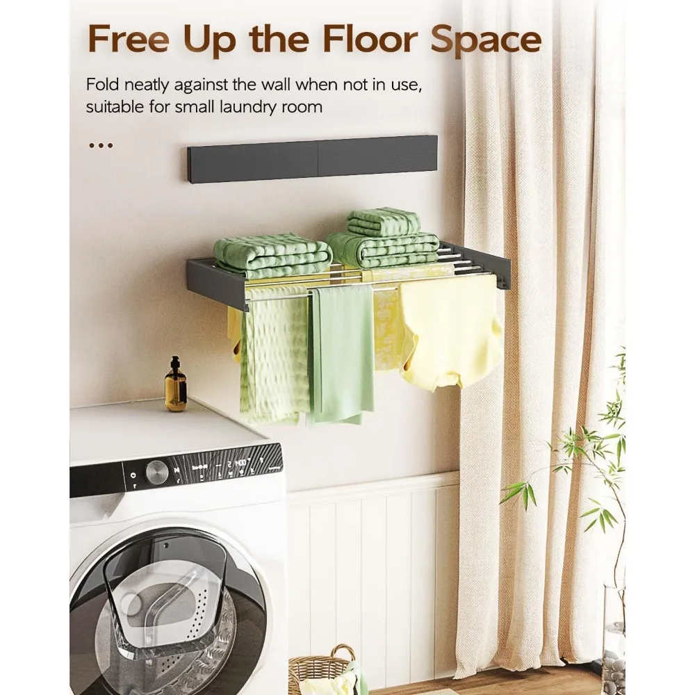 Indoor Foldable Wall Mounted Laundry Drying Rack, 40 Collapsible Clothes Hanger, Space-Saving Storage Solution