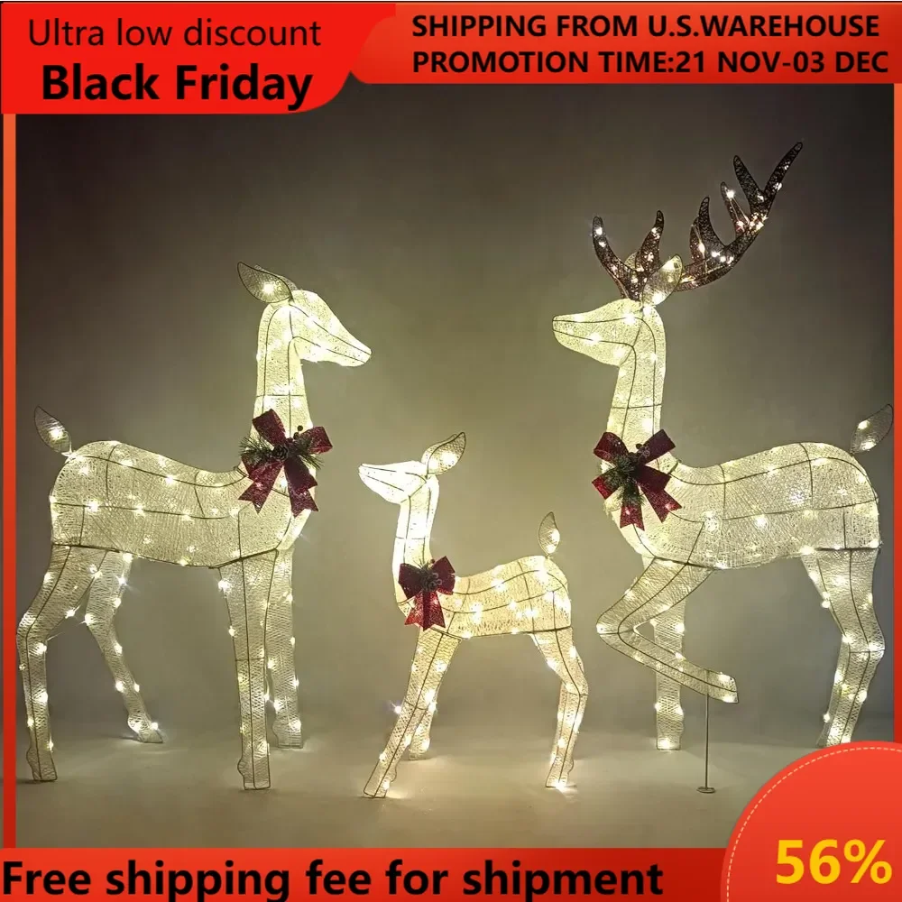 

3 Packs Christmas Decoration Deer Family, 360 LED Lighted Reindeers Yard Lights, Christmas Outdoor Decorations for Yard