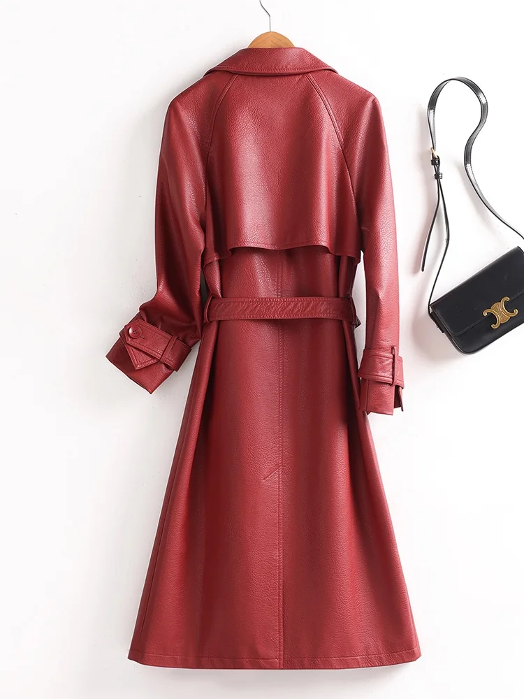 Nuovo Cappotto in Vera Pelle Haifeng per Donna, Lunghezza Media Sopra il Ginocchio, Elegante e Snellente, Taglie Grandi, Autunno Inverno