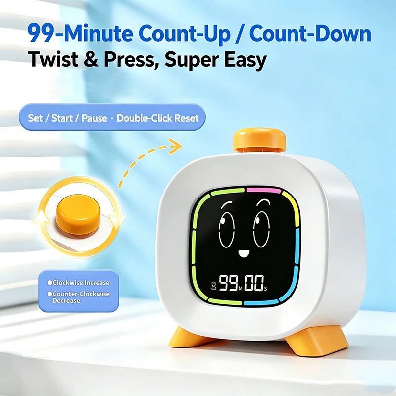 Digital Visual Timer 99-Min Countdown Rechargeable Silent Kids Visual Timer Alarm Clock Bedroom Decor for Toddlers Children​