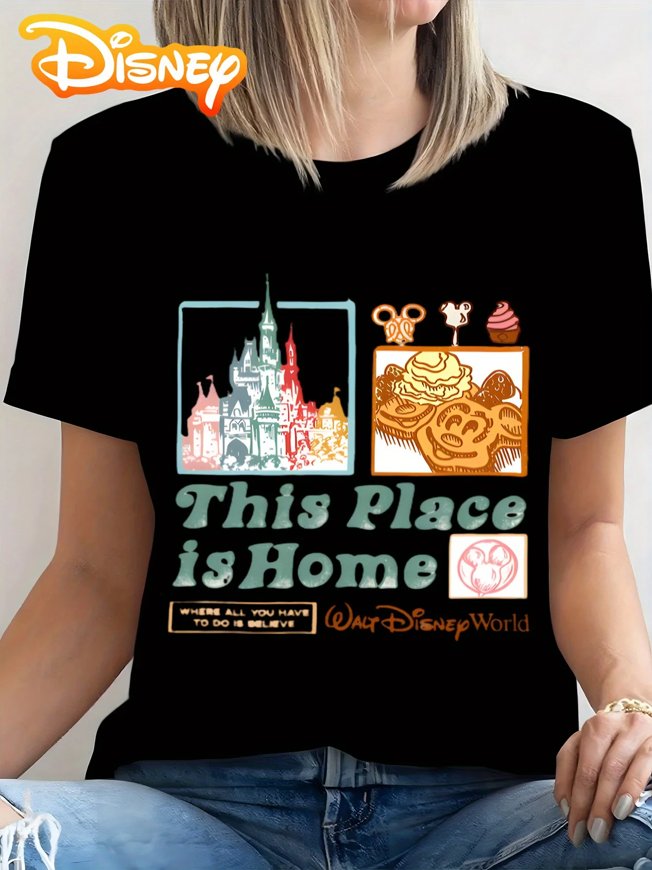 

Футболка Disney World Home Sweet Treats, дышащая повседневная футболка с короткими рукавами для женщин, летняя рубашка для пляжной вечеринки, подарок на день рождения